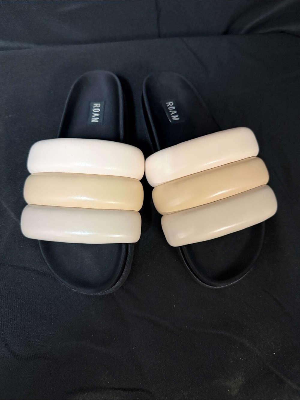 ROAM Women’s Padded Triple-Strap Slide Sandals - Cream, Beige & Tan